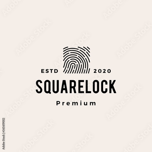 finger print square lock hipster vintage logo vector icon illustration