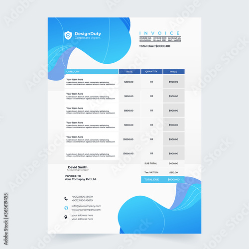 Invoice minimal design template. Bill form business invoice accounting design. Invoice design template.