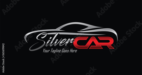 Silver and Red Car stock logo sign 