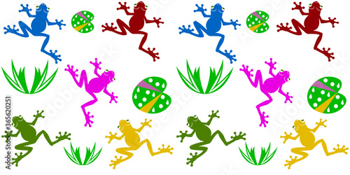 seamless pattern with colored frog's and grass vector