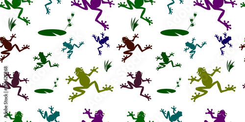 The seamless pattern with colored frog's