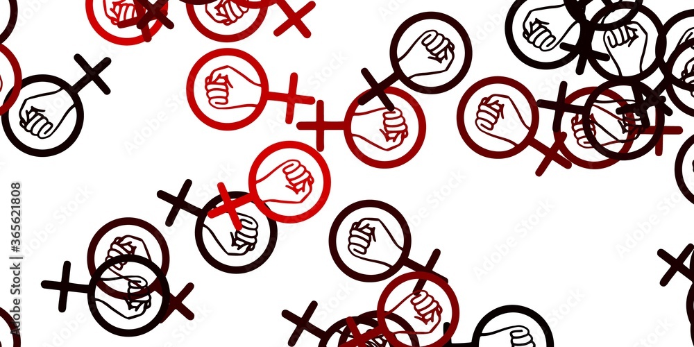 Light Red vector backdrop with woman's power symbols. Light Red vector backdrop with woman's power symbols.
