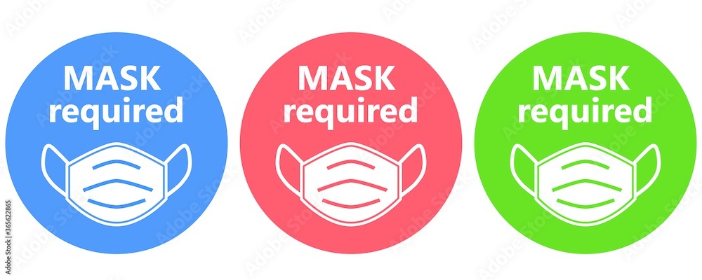 Social distancing concept for preventing coronavirus covid-19 with wording Mask required in white color on circle background. warning or caution sign. Social distancing concept for preventing coronavirus covid-19 with wording Mask required in white color on circle background. warning or caution sign.