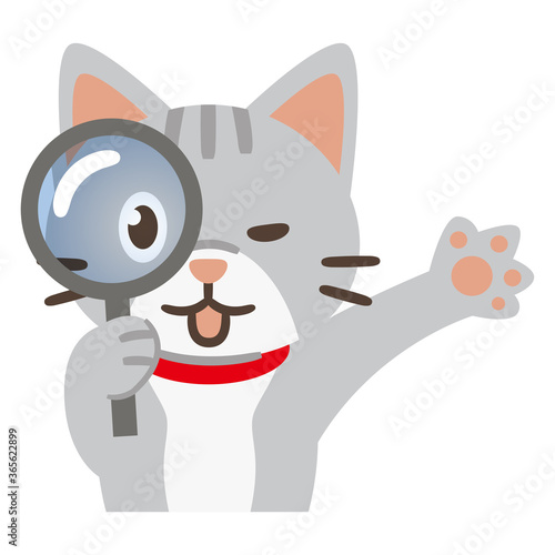 虫眼鏡を覗く猫