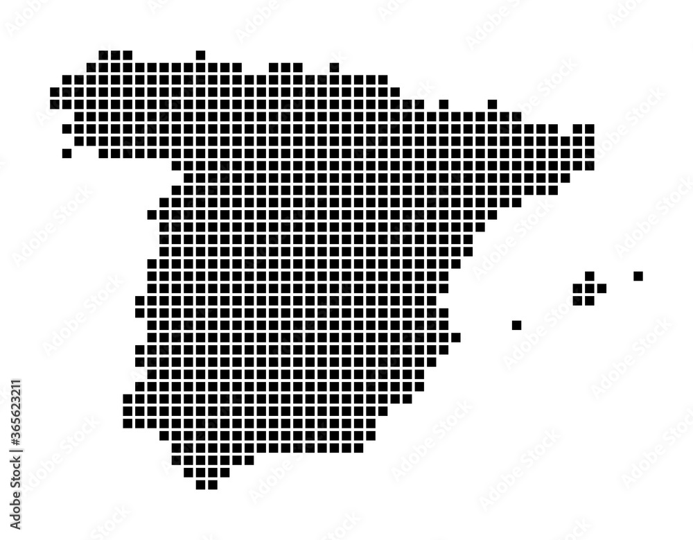Spain map. Map of Spain in dotted style. Borders of the country filled with rectangles for your design. Vector illustration.