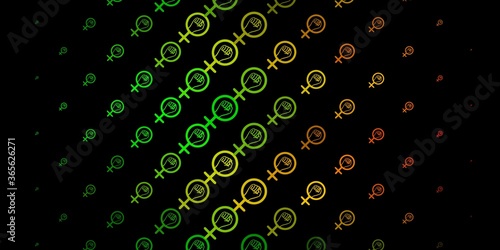 Dark Green, Yellow vector texture with women's rights symbols.