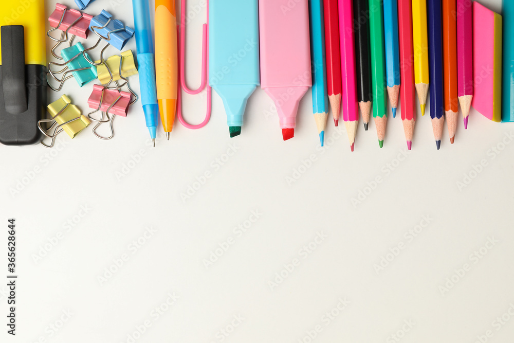Frame of school supplies on white background, space for text Frame of school supplies on white background, space for text