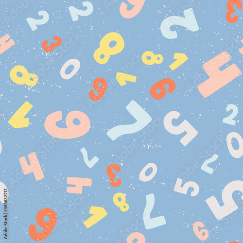 Vector seamless pattern with hand drawn numbers elements. Memphis geometric outline trendy modern style. 
