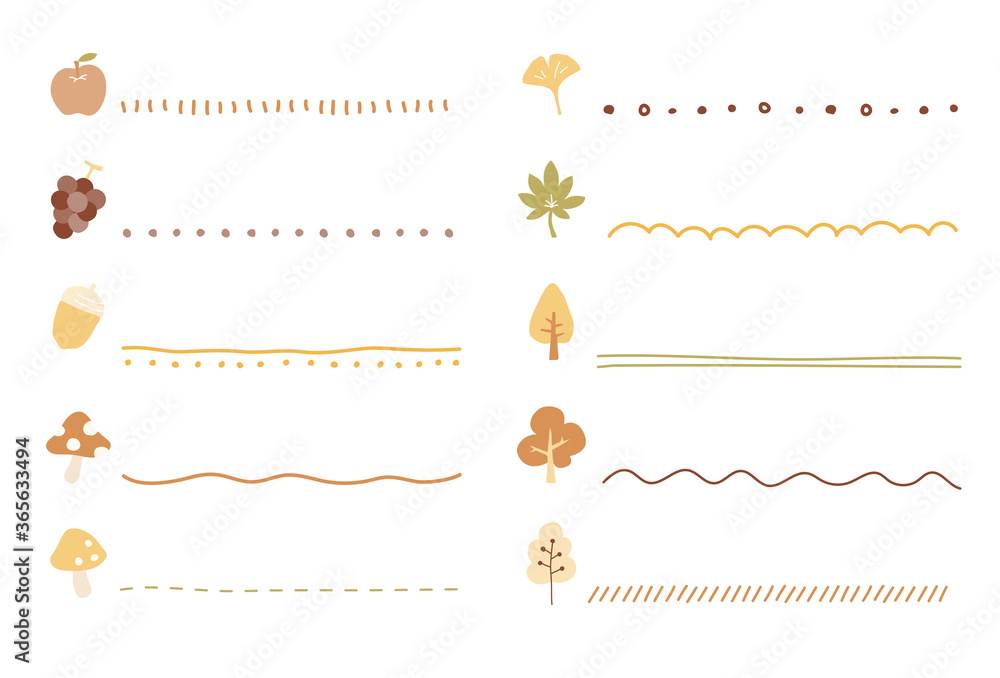 秋のフレームやイラストのセット 手書き かわいい 装飾 Illustration Stock Adobe Stock