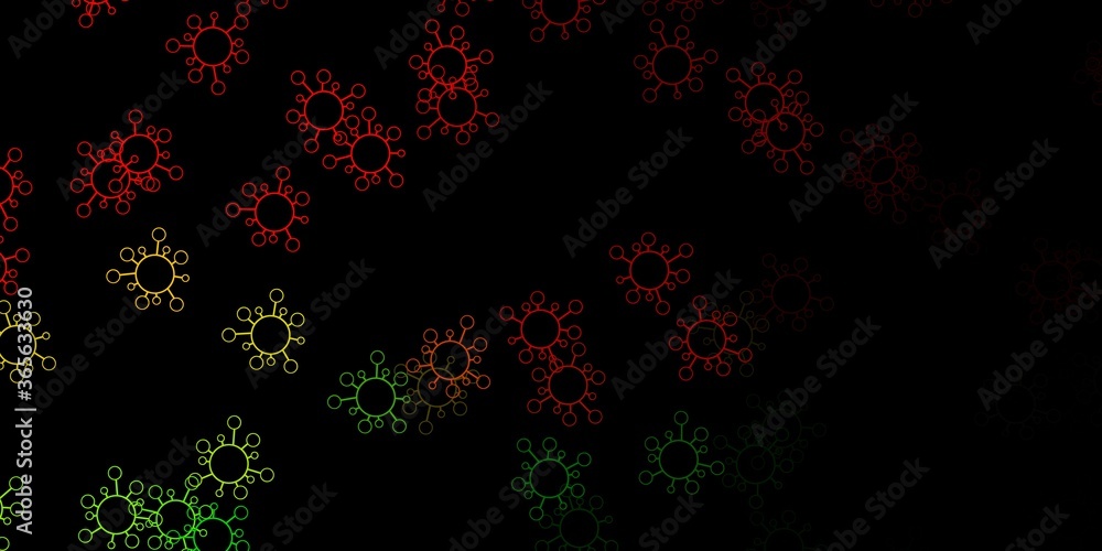 Dark green, red vector pattern with coronavirus elements. Dark green, red vector pattern with coronavirus elements.