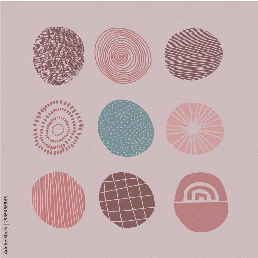 Nine abstract rounded shape with color tone earth. Every shape is isolated. Hand drawn. Every shape is revise able.