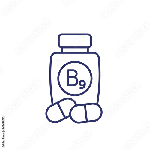 B9 vitamin, folate supplement line icon
