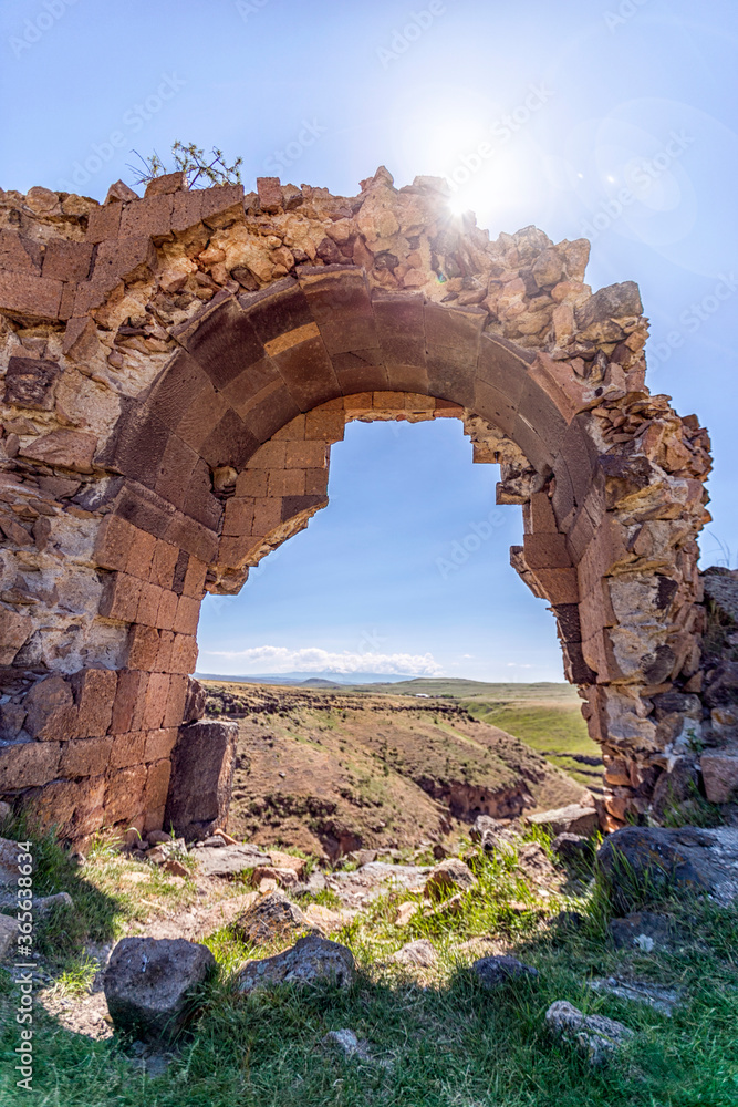The big gateway of archaeological site of Ani ruins. Ani is a widely recognized cultural, religious, and national heritage symbol for Armenians.