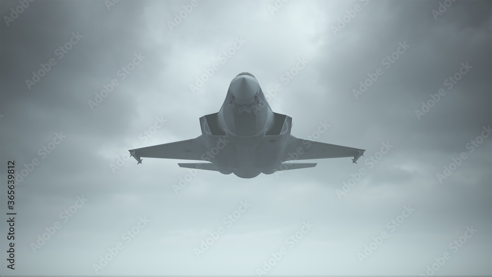 Strike Fighter Jet Aircraft Flying Low Overcast Day 3d illustration 3d render Strike Fighter Jet Aircraft Flying Low Overcast Day 3d illustration 3d render
