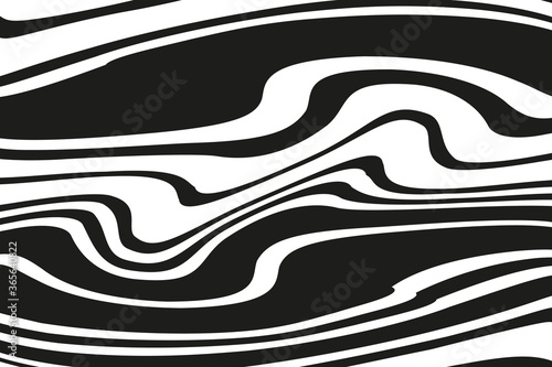 Digital image with a psychedelic stripes. Vector illustration. Texture with wavy, curves lines. Optical art background. Wave design black and white. 