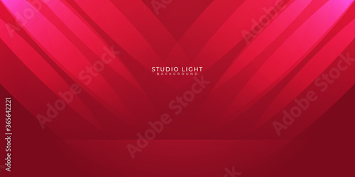 Empty red studio room, used as background for display your products. Red studio background. Empty vivid red color studio room, modern interior wall. Advertisement banner, scarlet velvet website