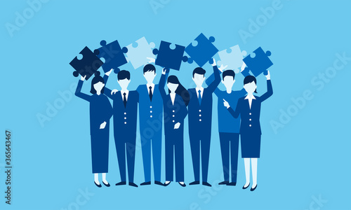 パズルを持つ男女、ダイバーシティ・多様性のイラストイメージ