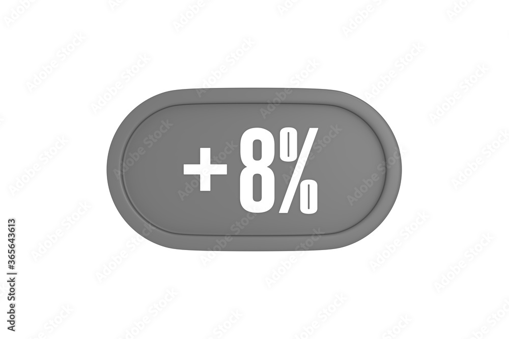 8 Percent increase 3d sign in grey color isolated on white background, 3d illustration. 8 Percent increase 3d sign in grey color isolated on white background, 3d illustration.