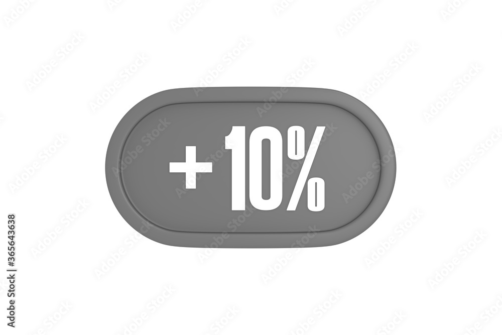 10 Percent increase 3d sign in grey color isolated on white background, 3d illustration. 10 Percent increase 3d sign in grey color isolated on white background, 3d illustration.