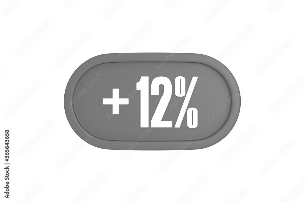 12 Percent increase 3d sign in grey color isolated on white background, 3d illustration. 12 Percent increase 3d sign in grey color isolated on white background, 3d illustration.