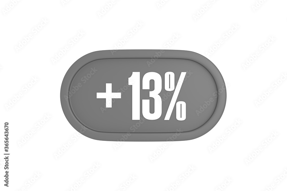13 Percent increase 3d sign in grey color isolated on white background, 3d illustration. 13 Percent increase 3d sign in grey color isolated on white background, 3d illustration.