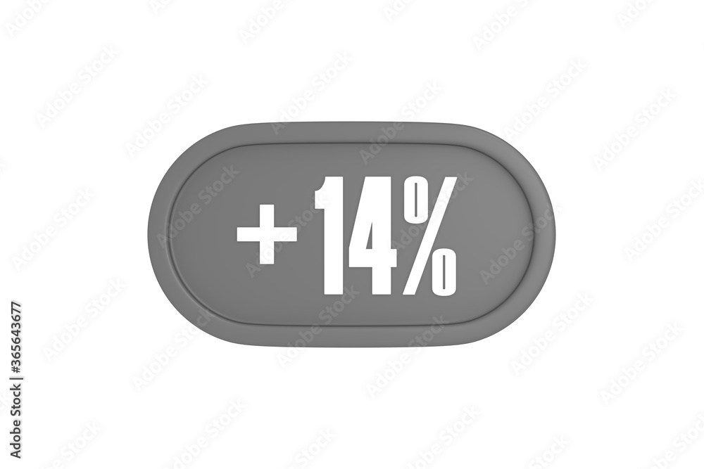 14 Percent increase 3d sign in grey color isolated on white background, 3d illustration. 14 Percent increase 3d sign in grey color isolated on white background, 3d illustration.
