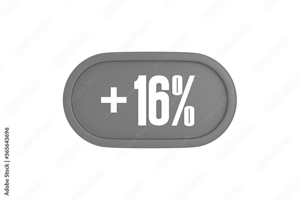 16 Percent increase 3d sign in grey color isolated on white background, 3d illustration. 16 Percent increase 3d sign in grey color isolated on white background, 3d illustration.