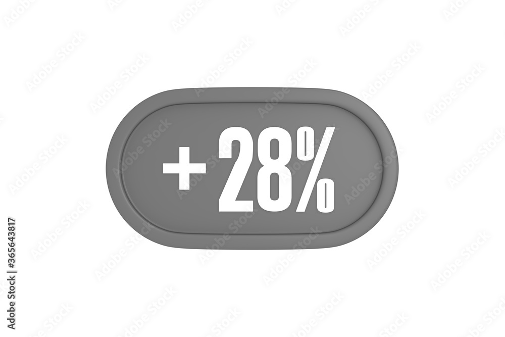 28 Percent increase 3d sign in grey color isolated on white background, 3d illustration. 28 Percent increase 3d sign in grey color isolated on white background, 3d illustration.