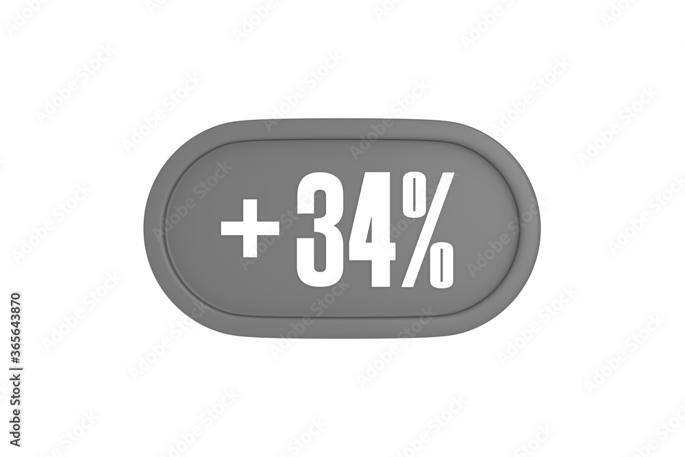 34 Percent increase 3d sign in grey color isolated on white background, 3d illustration. 34 Percent increase 3d sign in grey color isolated on white background, 3d illustration.