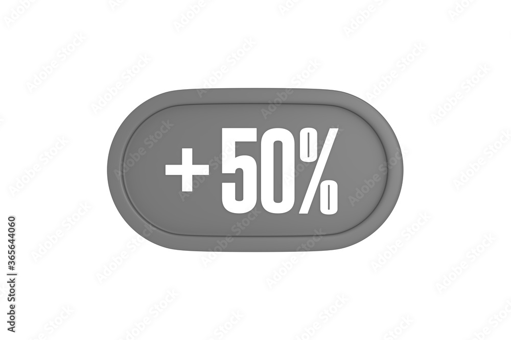 50 Percent increase 3d sign in grey color isolated on white background, 3d illustration. 50 Percent increase 3d sign in grey color isolated on white background, 3d illustration.