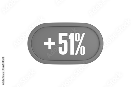 51 Percent increase 3d sign in grey color isolated on white background, 3d illustration.