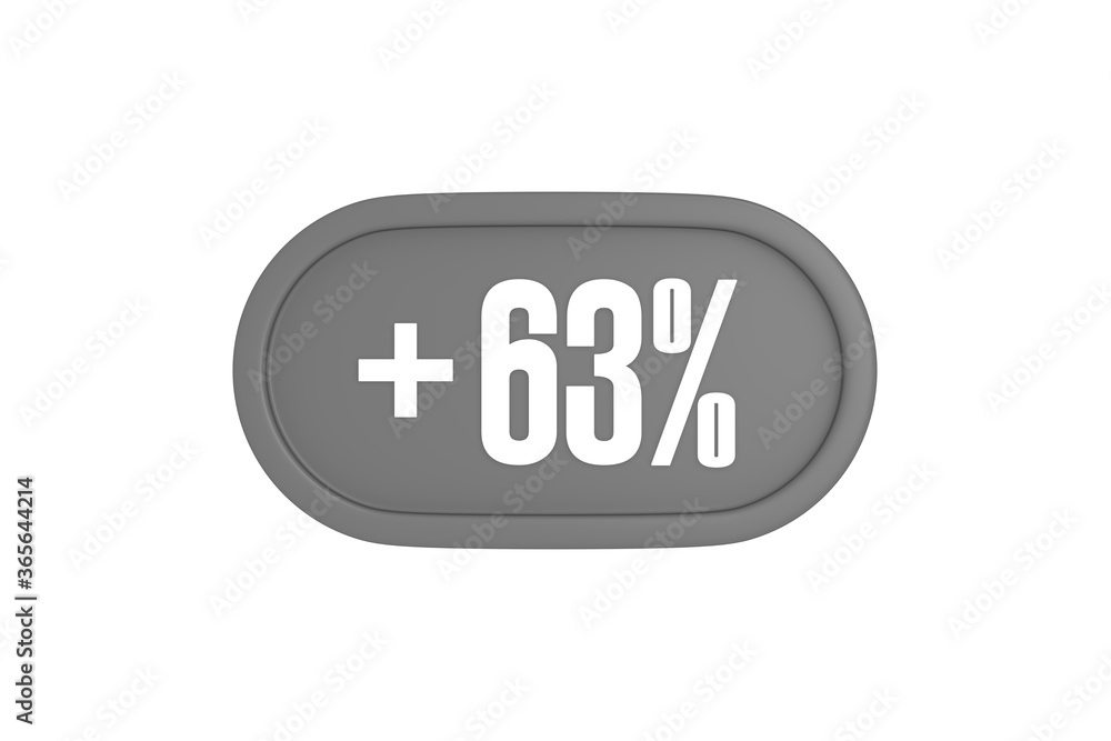 63 Percent increase 3d sign in grey color isolated on white background, 3d illustration. 63 Percent increase 3d sign in grey color isolated on white background, 3d illustration.