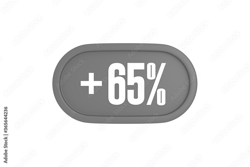 65 Percent increase 3d sign in grey color isolated on white background, 3d illustration. 65 Percent increase 3d sign in grey color isolated on white background, 3d illustration.