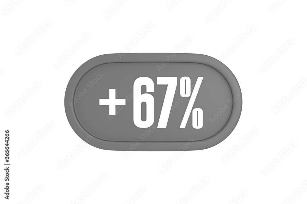 67 Percent increase 3d sign in grey color isolated on white background, 3d illustration. 67 Percent increase 3d sign in grey color isolated on white background, 3d illustration.