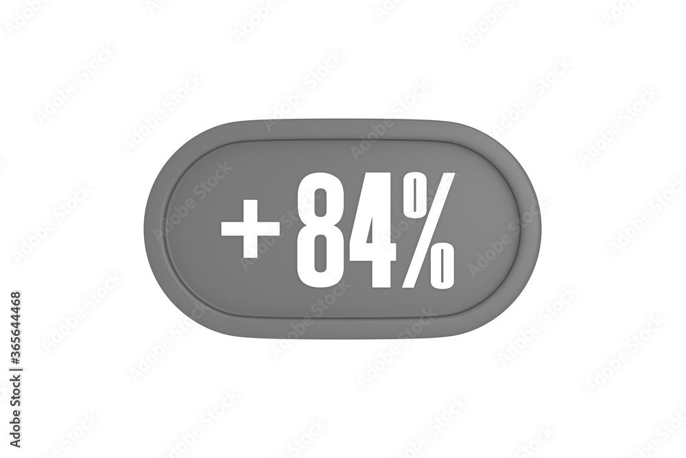 84 Percent increase 3d sign in grey color isolated on white background, 3d illustration. 84 Percent increase 3d sign in grey color isolated on white background, 3d illustration.