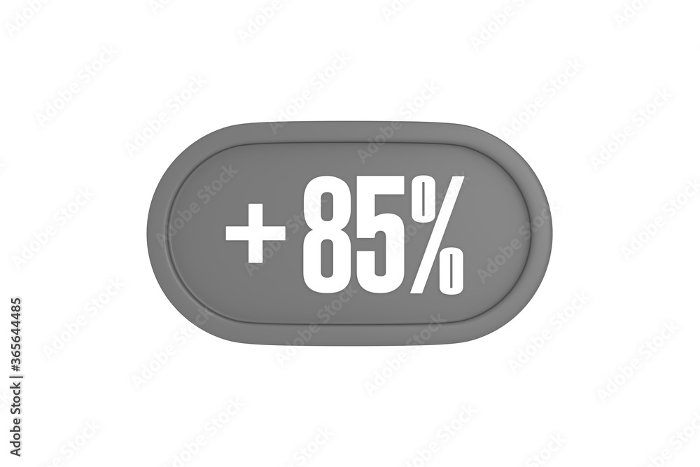 85 Percent increase 3d sign in grey color isolated on white background, 3d illustration. 85 Percent increase 3d sign in grey color isolated on white background, 3d illustration.