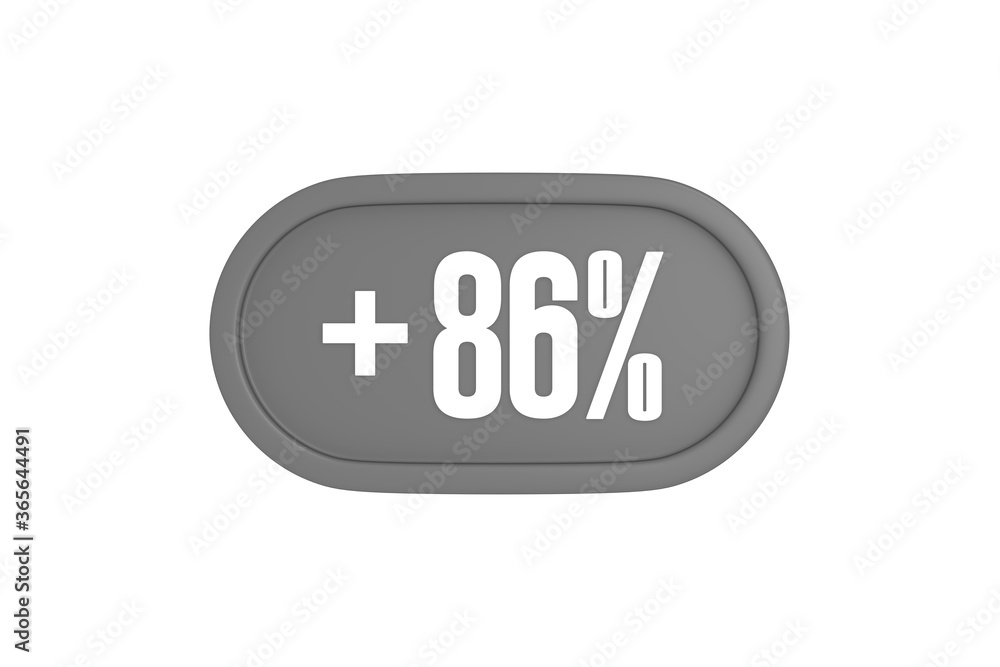 86 Percent increase 3d sign in grey color isolated on white background, 3d illustration. 86 Percent increase 3d sign in grey color isolated on white background, 3d illustration.