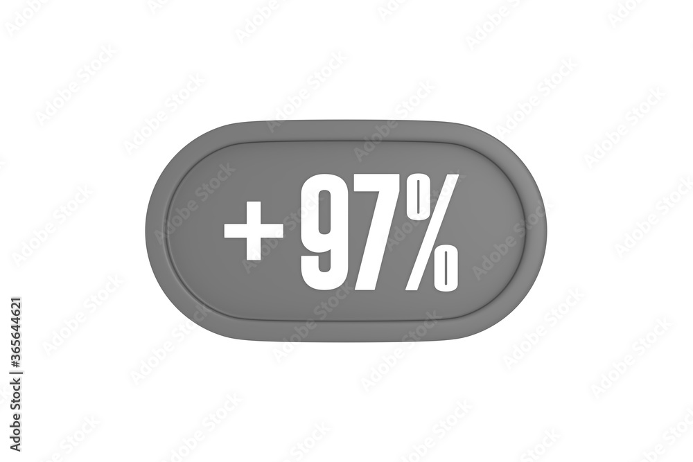 97 Percent increase 3d sign in grey color isolated on white background, 3d illustration. 97 Percent increase 3d sign in grey color isolated on white background, 3d illustration.