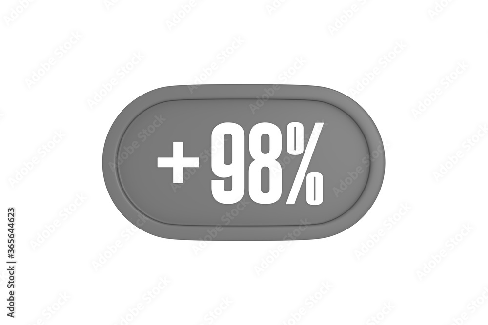 98 Percent increase 3d sign in grey color isolated on white background, 3d illustration. 98 Percent increase 3d sign in grey color isolated on white background, 3d illustration.