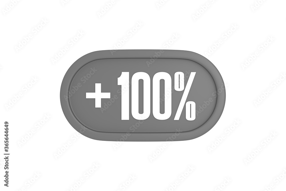100 Percent increase 3d sign in grey color isolated on white background, 3d illustration. 100 Percent increase 3d sign in grey color isolated on white background, 3d illustration.