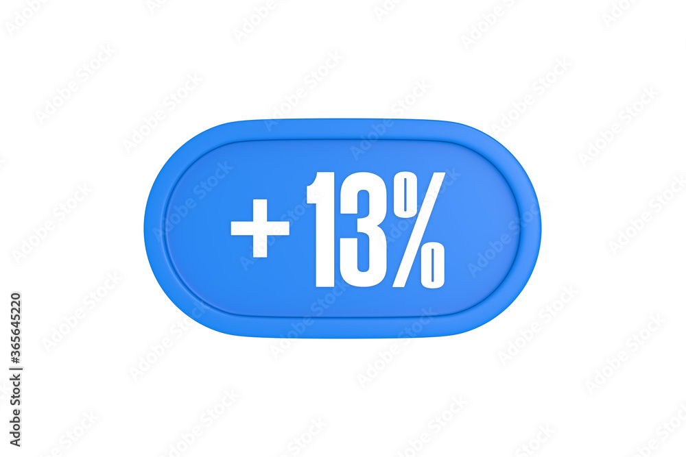 13 Percent increase 3d sign in light blue color isolated on white background, 3d illustration. 13 Percent increase 3d sign in light blue color isolated on white background, 3d illustration.