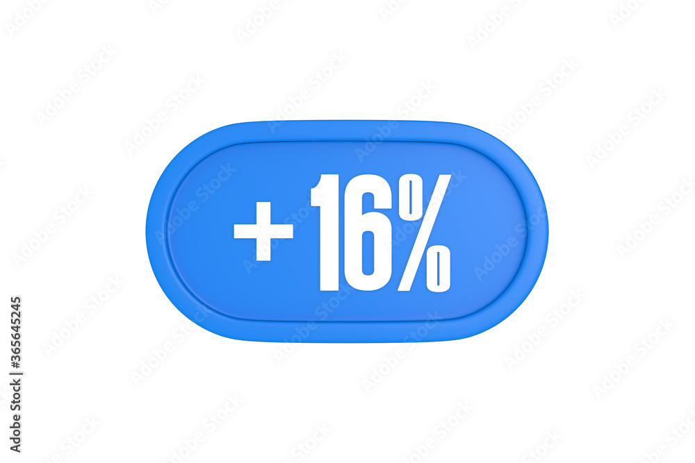 16 Percent increase 3d sign in light blue color isolated on white background, 3d illustration. 16 Percent increase 3d sign in light blue color isolated on white background, 3d illustration.
