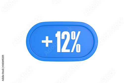 12 Percent increase 3d sign in light blue color isolated on white background, 3d illustration.