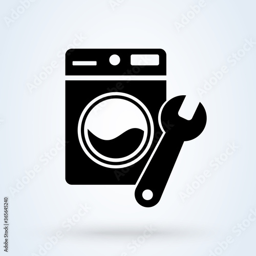 Washing machine repair service vector illustration in flat style. Plumbing services, household appliances repair icon.
