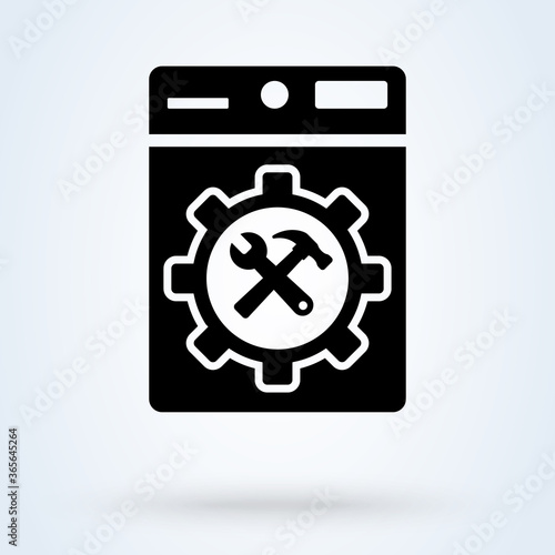 Free Download Washing machine repair service vector illustration in flat style. Plumbing services, household appliances repair icon. - GFXLoad