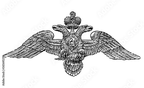 Hand drawing of  symbol of power of  two-headed imperial eagle