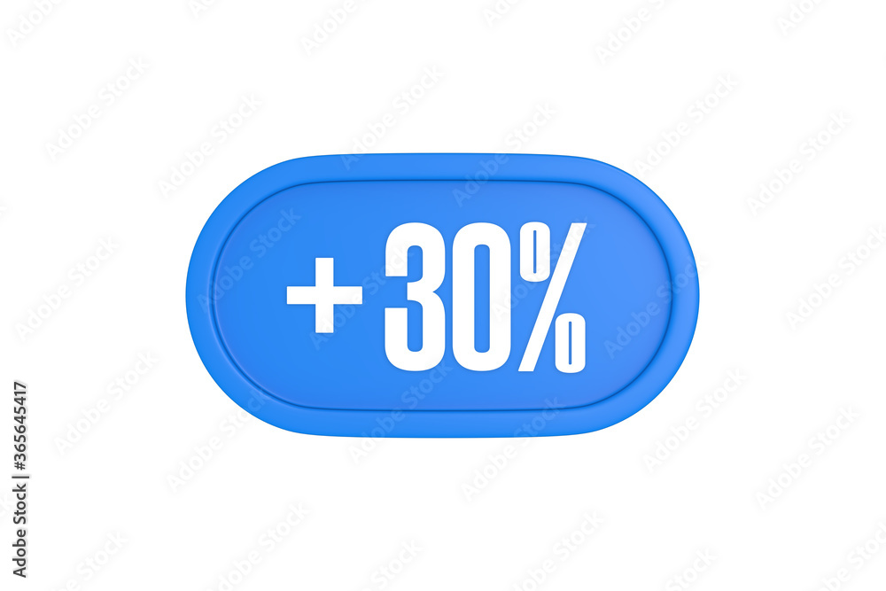 30 Percent increase 3d sign in light blue color isolated on white background, 3d illustration. 30 Percent increase 3d sign in light blue color isolated on white background, 3d illustration.
