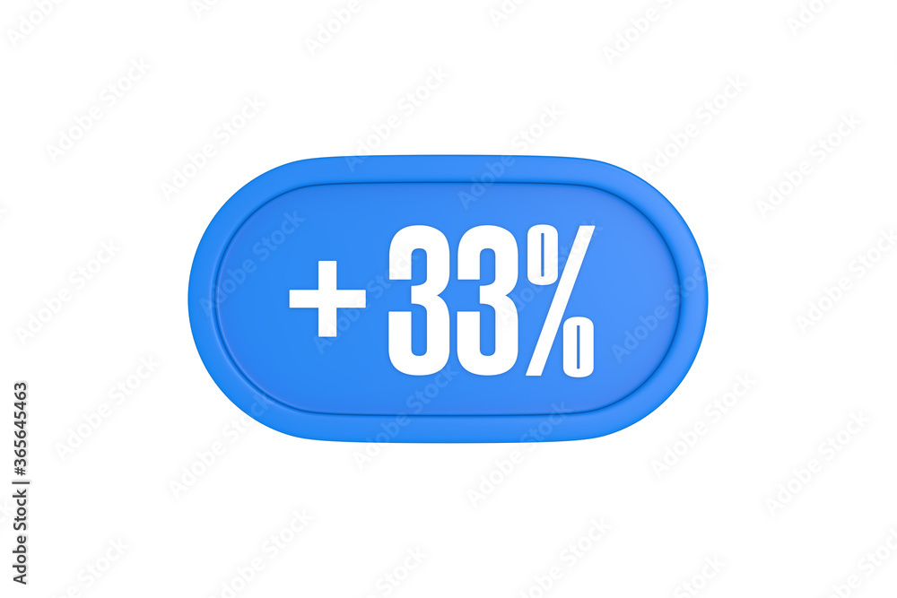 33 Percent increase 3d sign in light blue color isolated on white background, 3d illustration. 33 Percent increase 3d sign in light blue color isolated on white background, 3d illustration.
