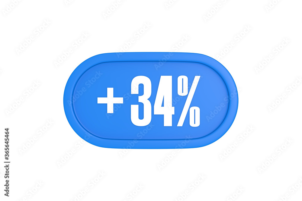 34 Percent increase 3d sign in light blue color isolated on white background, 3d illustration. 34 Percent increase 3d sign in light blue color isolated on white background, 3d illustration.