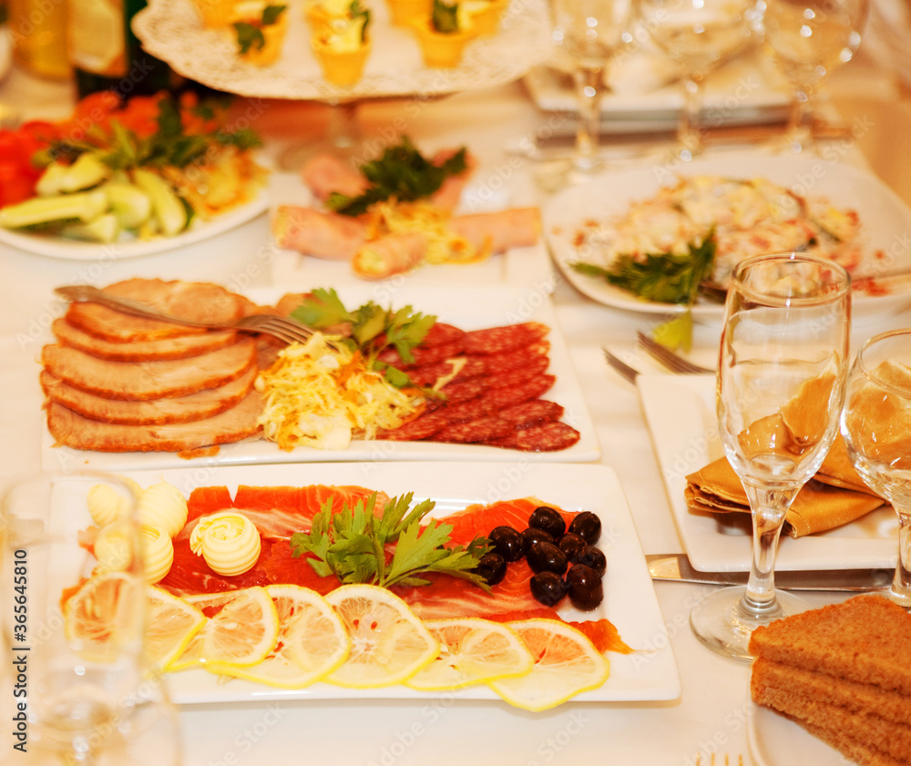 banquet table with food close up